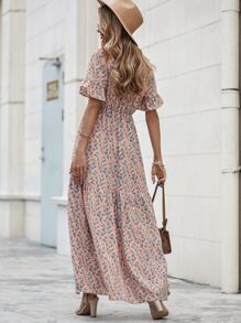 SHEIN Unity Ditsy Floral Flounce Sleeve Dress - Multicolor - View 2