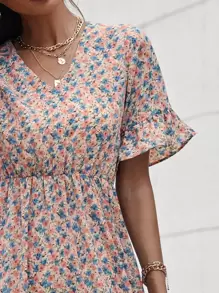 SHEIN Unity Ditsy Floral Flounce Sleeve Dress - Multicolor - View 4