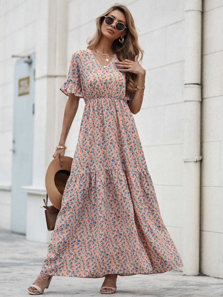 SHEIN Unity Ditsy Floral Flounce Sleeve Dress - Multicolor - View 5