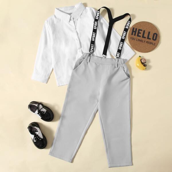 

Toddler Boys Button Up Shirt & Letter Tape Suspender Pants, Multicolor