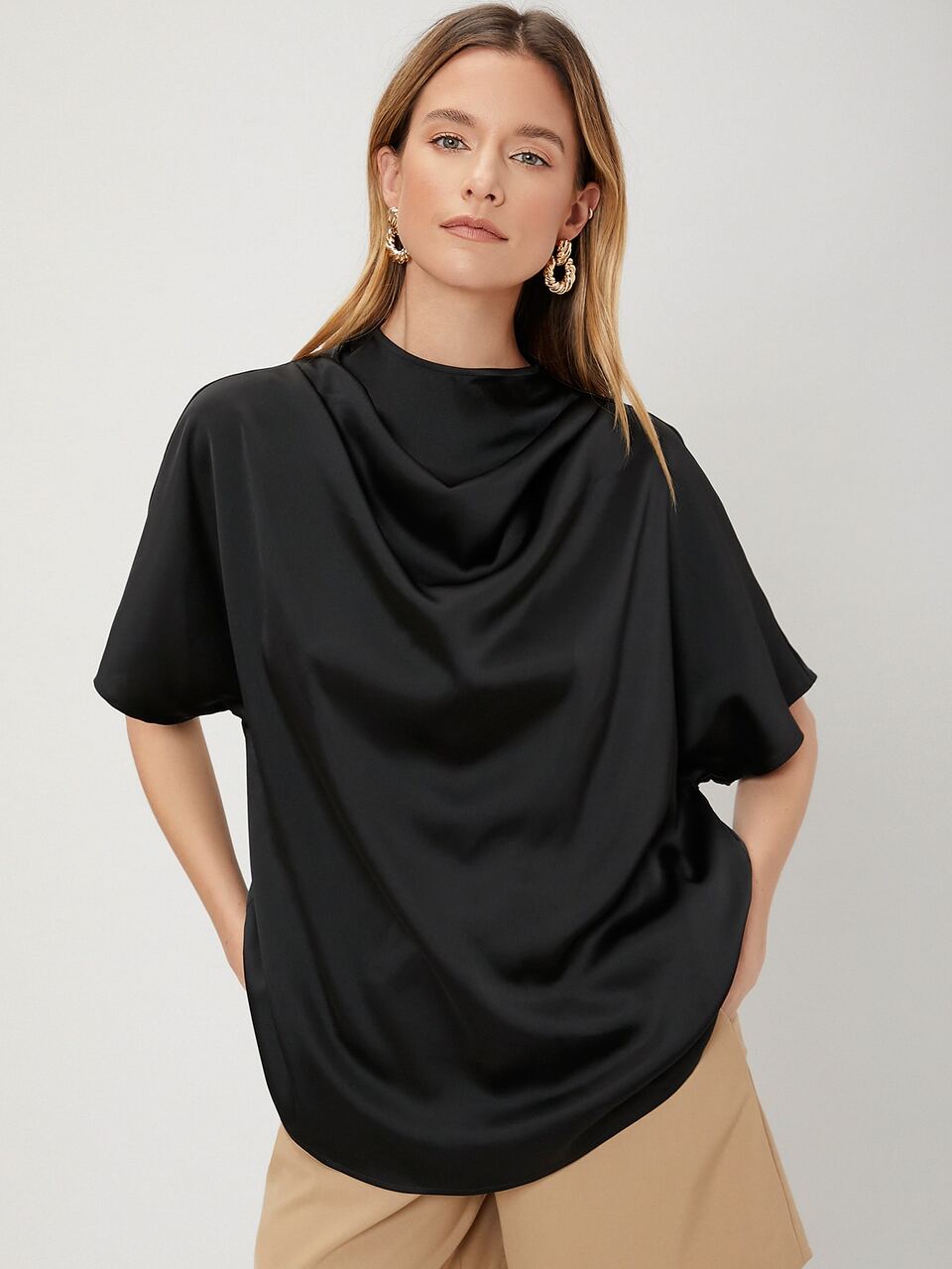 WOMEN'S STAND COLLAR BATWING SLEEVE SHIRT
