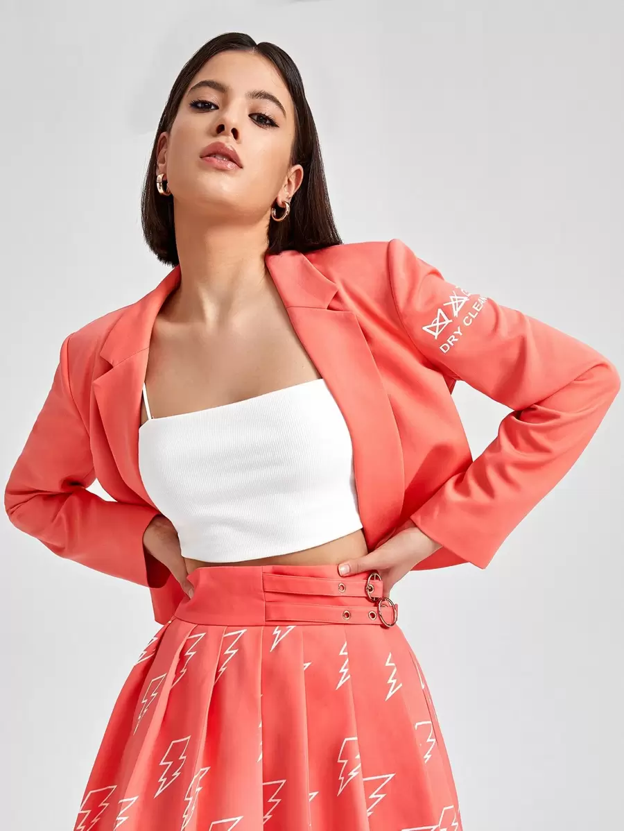 ROPES Blazer con estampado de letra con abertura delantera - Rosado Sandía - Ver 1