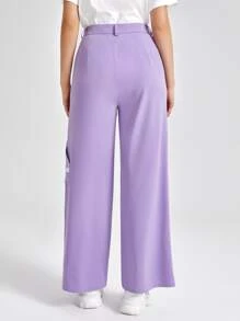 ROPES Letter Graphic Pocket Patched Wide Leg Trousers - Lilac Purple - View 2