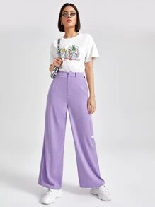 ROPES Letter Graphic Pocket Patched Wide Leg Trousers - Lilac Purple - View 3
