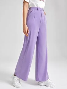 ROPES Letter Graphic Pocket Patched Wide Leg Trousers - Lilac Purple - View 4