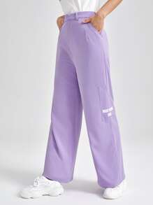 ROPES Letter Graphic Pocket Patched Wide Leg Trousers - Lilac Purple - View 5