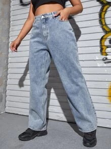 SHEIN EZwear Plus High Waist Wide Leg Jeans