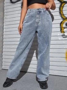 SHEIN EZwear Plus High Waist Wide Leg Jeans