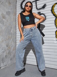 SHEIN EZwear Plus High Waist Wide Leg Jeans