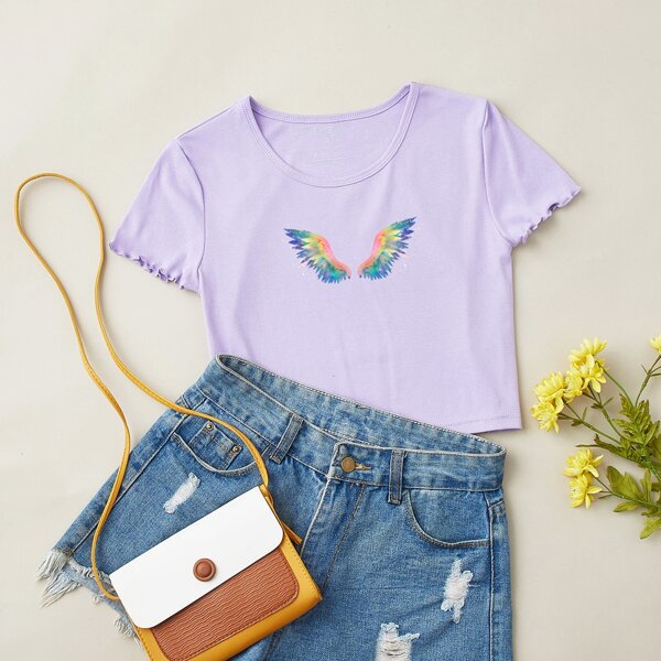 

Lettuce Trim Wing Print Tee, Lilac purple