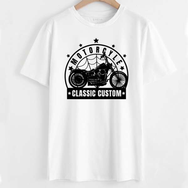 

Motorcycle And Letter Graphic Tee, White