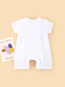 Peninsula Baby 女婴字母圖案連身短褲 - 白色 - 查看 2