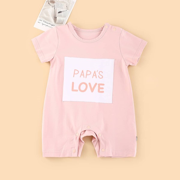 

Baby Girl Letter Graphic Romper, Baby pink