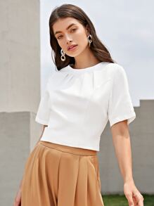 KES Fold Pleated Tie Back Top - White - View 2