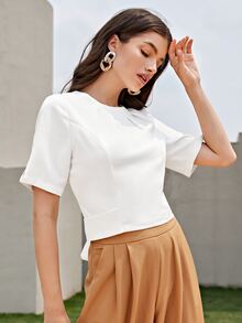 KES Fold Pleated Tie Back Top - White - View 4