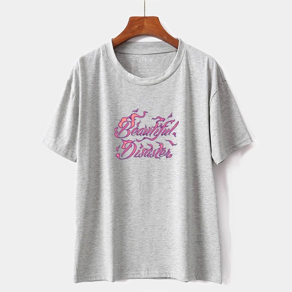 

Slogan Graphic Round Neck Tee, Grey