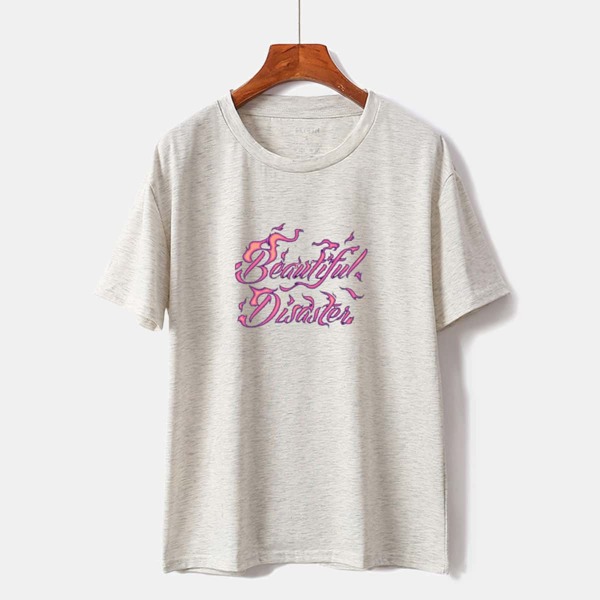 

Slogan Graphic Round Neck Tee, Light grey
