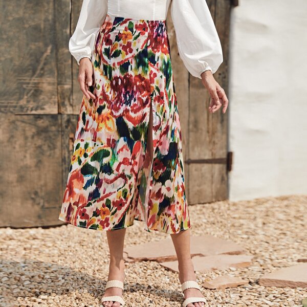 

High Split Tie Dye Skirt, Multicolor