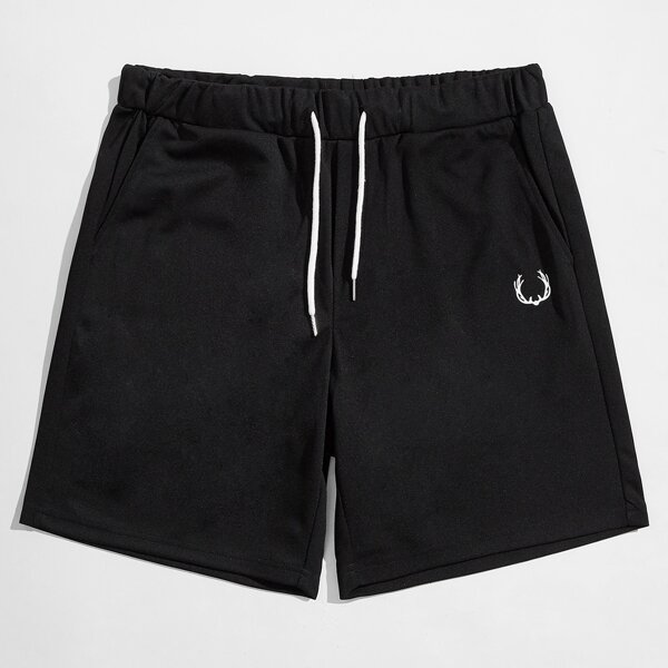 

Men Letter Graphic Drawstring Waist Track Shorts, Black