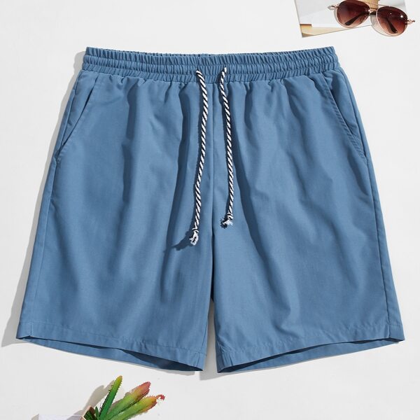 

Men Drawstring Waist Solid Shorts, Dusty blue