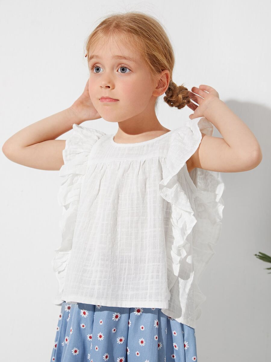 SHEIN Blusas para niña pequeña Botón Liso Dulce - Blanco - Ver 1