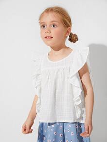 SHEIN Blusas para niña pequeña Botón Liso Dulce - Blanco - Ver 4