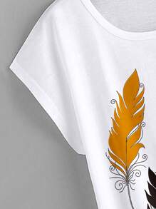 SHEIN LUNE 羽毛印花蝙蝠袖 T 恤