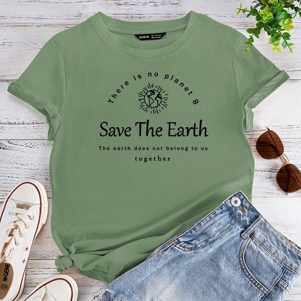 

Map And Slogan Graphic Tee, Army green