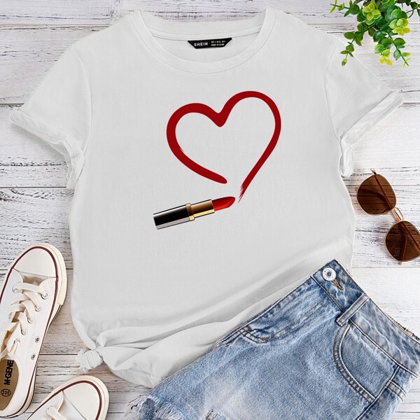 

Heart And Lipstick Print Tee, White