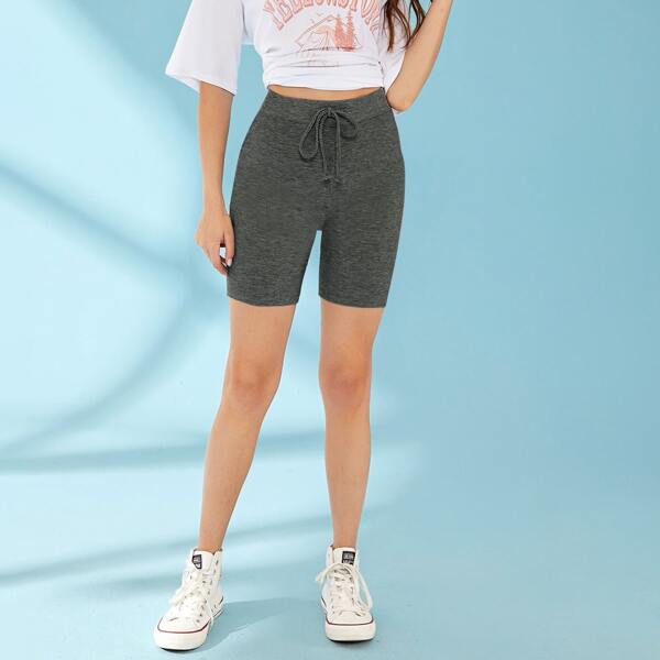 

Drawstring Waist Biker Shorts, Grey