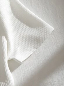 SHEIN Unity Mock Neck Letter Graphic Waffle Knit Tee - White - View 3