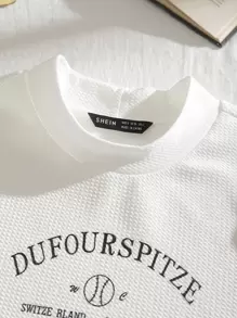 SHEIN Unity Mock Neck Letter Graphic Waffle Knit Tee - White - View 4