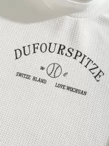 SHEIN Unity Mock Neck Letter Graphic Waffle Knit Tee - White - View 5