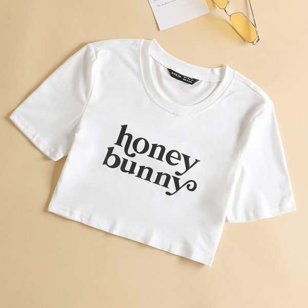 

Letter Graphic Crop Tee, White