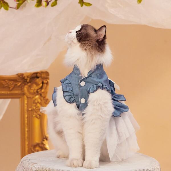 

Bow Decor Pet Wedding Dress, Blue