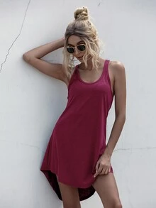 Vestido tank irregular de espalda nadador - Burdeos - Ver 5
