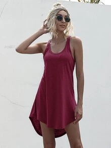 Vestido tank irregular de espalda nadador - Burdeos - Ver 6