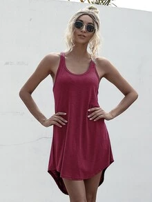 Vestido tank irregular de espalda nadador - Burdeos - Ver 7