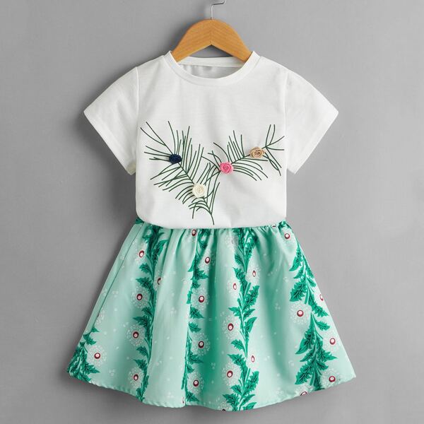 

Toddler Girls Stereo Appliques Tee & Plants Skirt, Multicolor