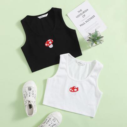Girls 2 Pack Mushroom Embroidery Tank Top