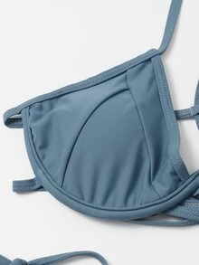 Lace-Up Thong Underwire Bikini Set - Dusty Blue - View 3