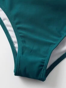 Striped Ruched High Waisted Bikini Set - Multicolor - View 3