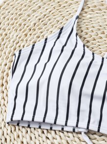 Striped Ruched High Waisted Bikini Set - Multicolor - View 4
