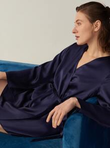 MOTF PREMIUM SILK BELTED GRADE 6A 22MM NIGHT ROBE - Navy Blue - View 3