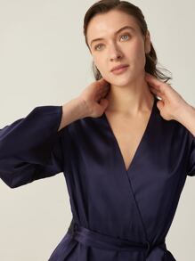 MOTF PREMIUM SILK BELTED GRADE 6A 22MM NIGHT ROBE - Navy Blue - View 5