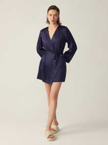 MOTF PREMIUM SILK BELTED GRADE 6A 22MM NIGHT ROBE - Navy Blue - View 8