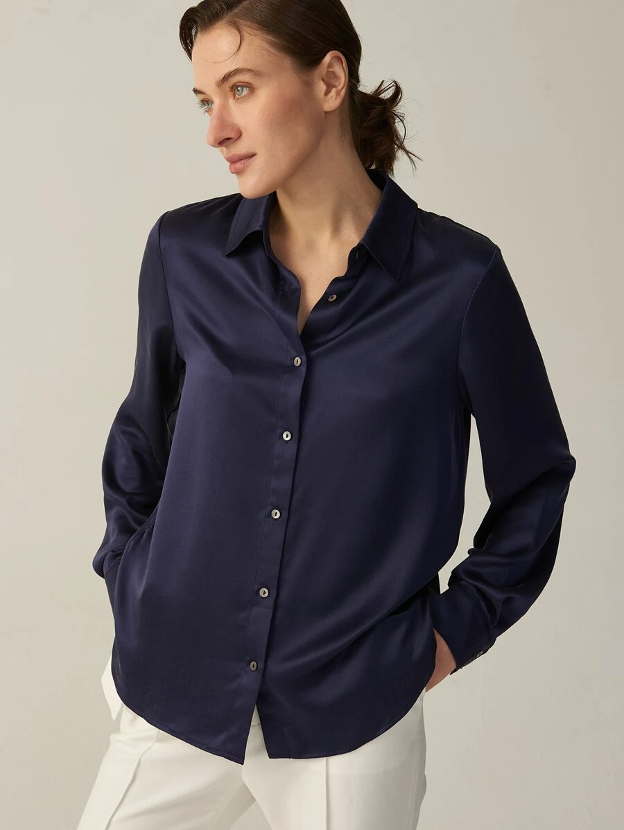 MOTF PREMIUM 100% SILK GRADE 6A 22MM SHIRT - Navy Blue - View 1