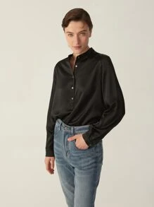 MOTF PREMIUM 100% MULBERRY SILK GRADE 6A 19MM BLOUSE - Black - View 1