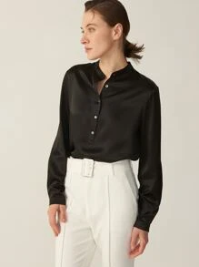 MOTF PREMIUM 100% MULBERRY SILK GRADE 6A 19MM BLOUSE - Black - View 3