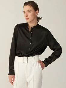 MOTF PREMIUM 100% MULBERRY SILK GRADE 6A 19MM BLOUSE - Black - View 5